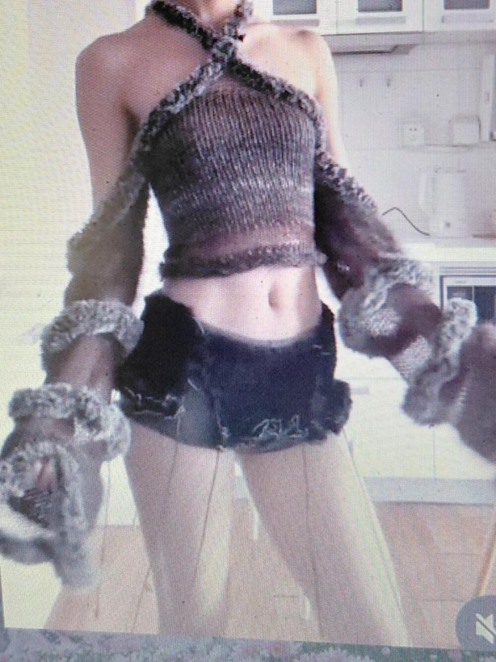 NWOT JueJueWorks Rabbit Fur Eclectic Micro Top - Size S